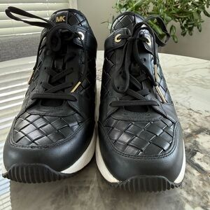 Michael Kors Black Quilted Sneakers with Gold Accents